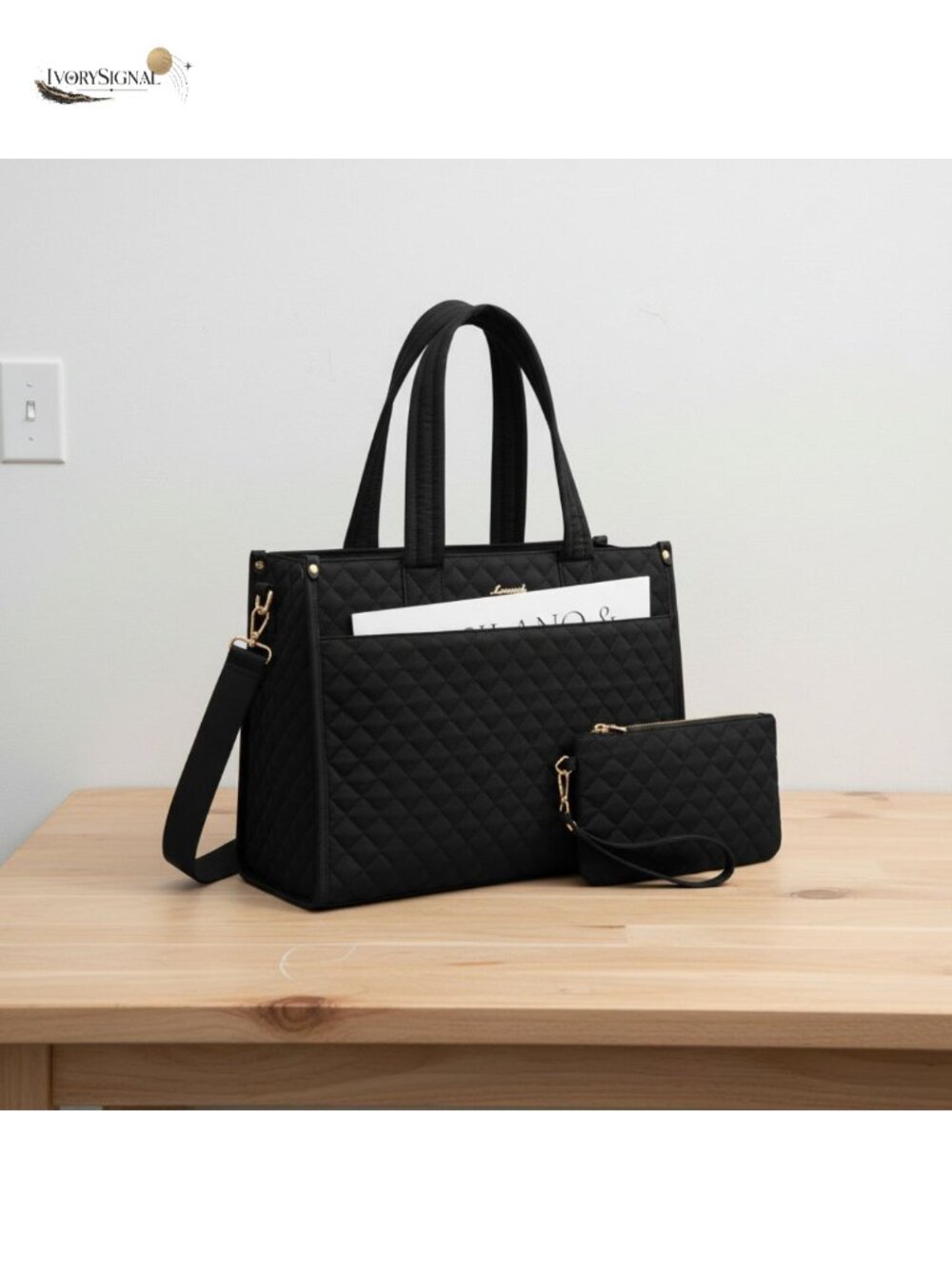 Canvas Laptop Tote Bag with Clutch Purse 17.3 Inch Briefcase Work Office